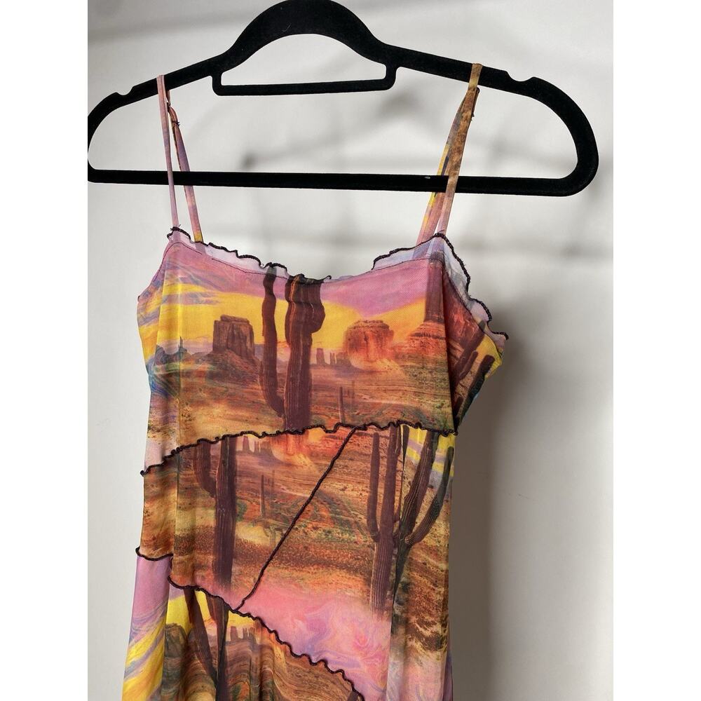 Urban Outfitters Moxie Mesh Mini Slip Dress Desert Print Women's Small Cactus - Picture 2 of 7